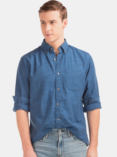 

GAP Men Blue Solid Oxford Slub Standard Fit Casual Shirt