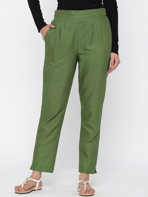 

Juniper Women Olive Green Urban Slim Slim Fit Solid Regular Trousers