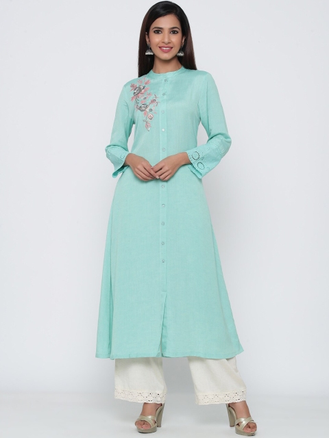 

Juniper Women Turquoise Blue Solid A-Line Kurta