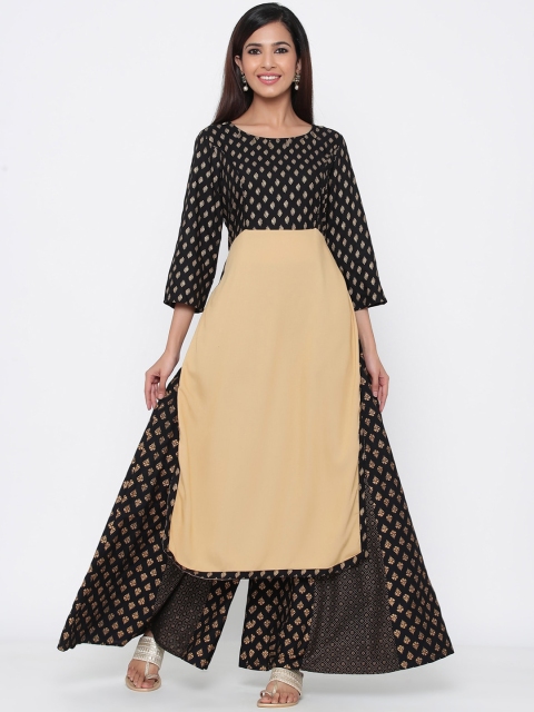 

Juniper Women Black & Beige Printed Straight Kurta