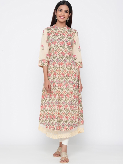 

Juniper Women Beige & Pink Floral Printed Anarkali Kurta