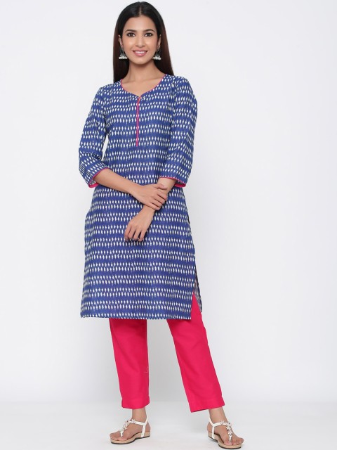 

Juniper Women Blue & Off-White Printed Straight Kurta