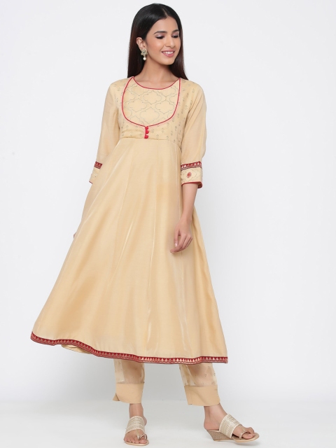 

Juniper Women Beige Embroidered Chanderi Silk Anarkali Kurta