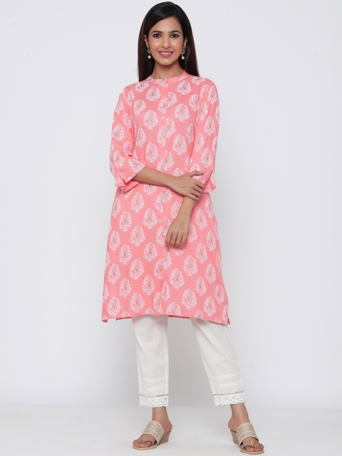 

Juniper Women Peach-Coloured & White Printed A-Line Kurta