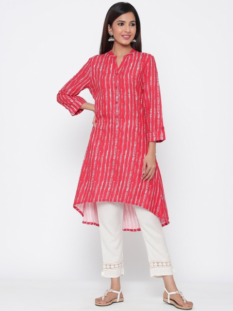 

Juniper Women Coral Red & Off-White Abstract Print A-Line Kurta