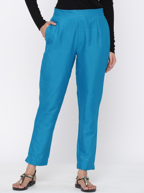 

Juniper Women Turquoise Blue Urban Slim Slim Fit Solid Cigarette Trousers