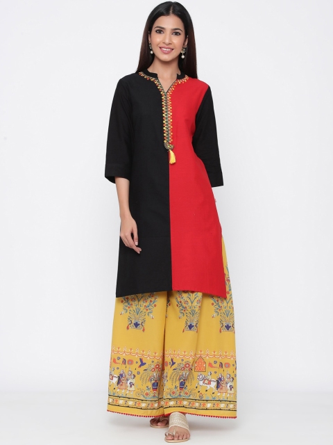 

Juniper Women Black & Red Embroidered Straight Kurta