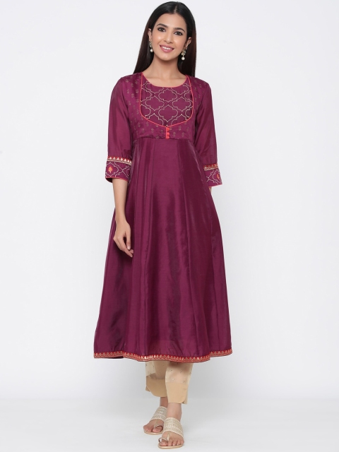 

Juniper Women Burgundy & Gold-Coloured Yoke Design Anarkali Kurta