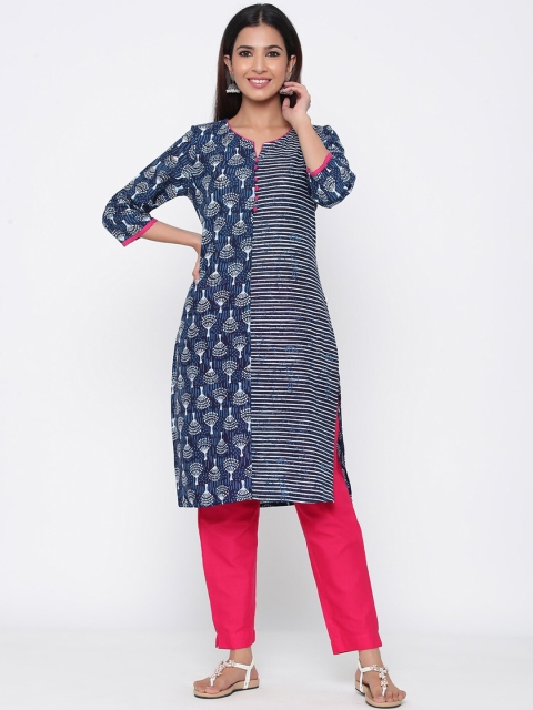 

Juniper Women Blue & Off-White Printed Straight Kurta