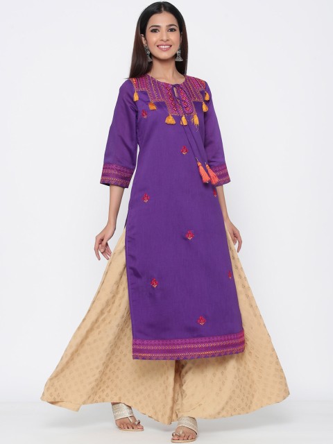 

Juniper Women Purple & Gold-Coloured Yoke Design Straight Kurta