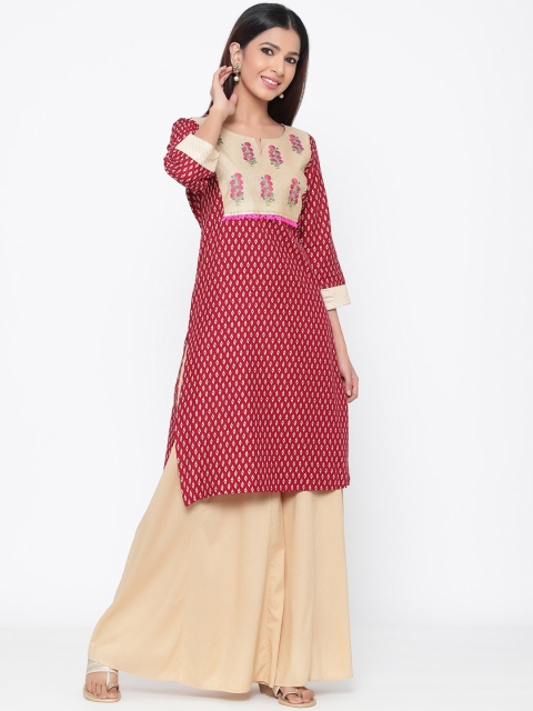 

Juniper Women Maroon & Gold-Coloured Printed Straight Kurta