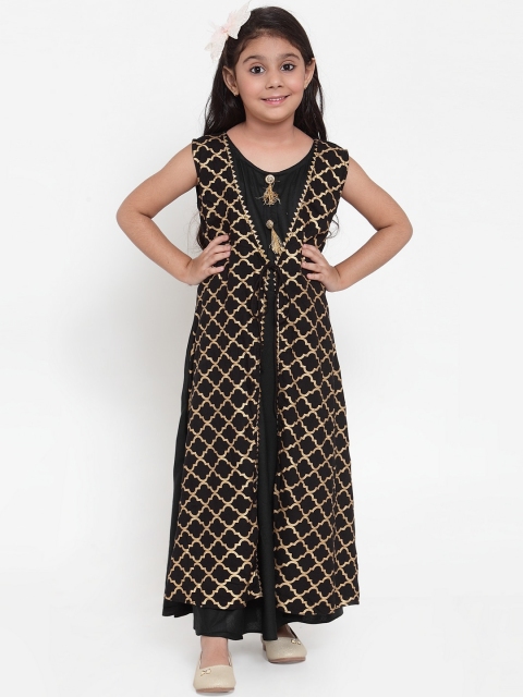 

Baani Creations Girls Black & Gold-Toned Printed Maxi Dress
