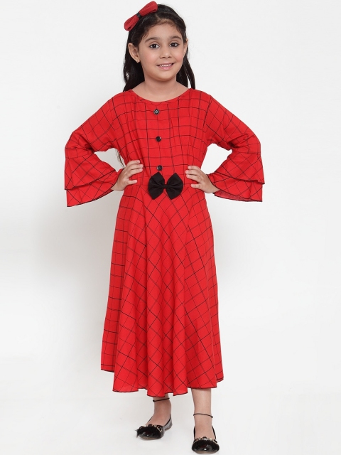 

Baani Creations Girls Red & Black Checked Fit and Flare Dress