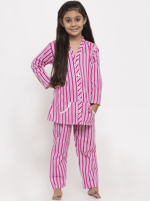 

Baani Creations Girls Pink & White Striped Night Suit