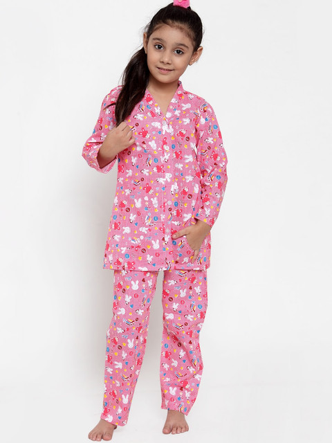 

Baani Creations Girls Pink Printed Night suit