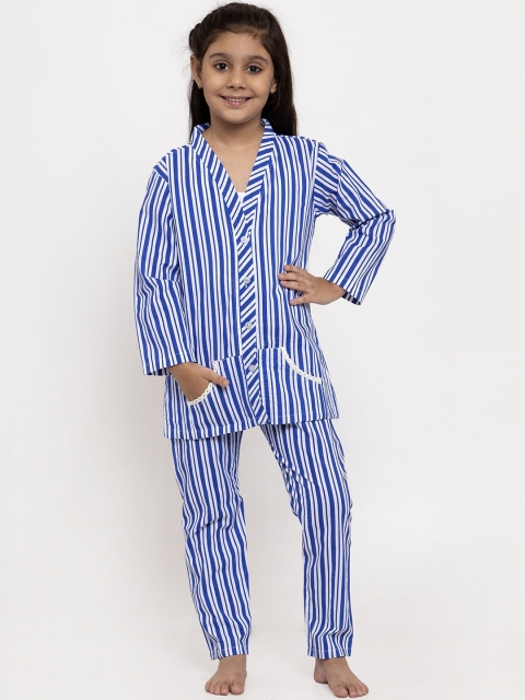 

Baani Creations Girls Blue & White Striped Night suit