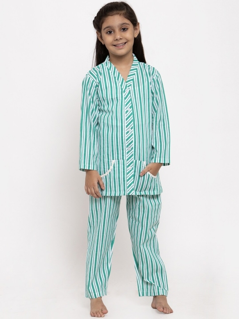 

Baani Creations Girls Green & White Striped Night suit