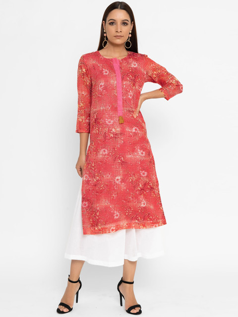 

trueBrowns Women Red Printed Straight Kurta