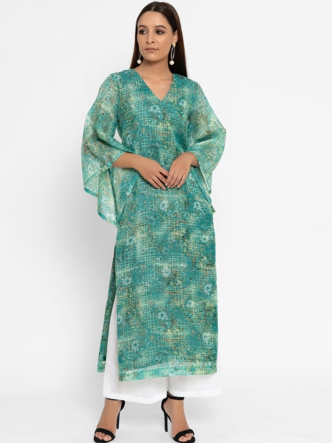 

trueBrowns Women Green Floral Printed Straight Kurta