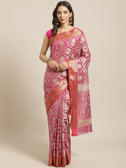 

BANARASI SILK WORKS Pink & Beige Woven Design Banarasi Saree