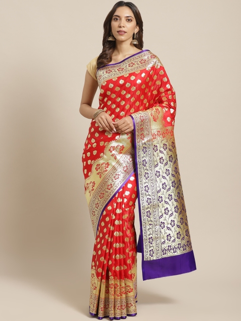 

BANARASI SILK WORKS Red & Golden Pure Silk Zari Woven Design Banarasi Saree