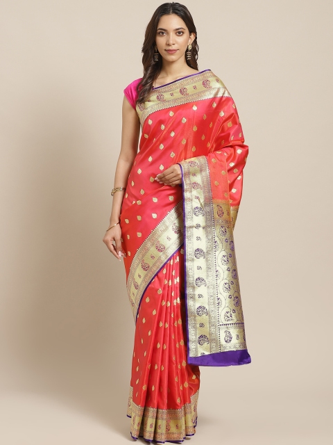 

BANARASI SILK WORKS Pink & Navy Blue Silk Brocade Banarasi Saree