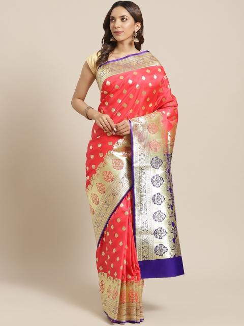 

BANARASI SILK WORKS Red & Golden Pure Silk Zari Work Woven Design Banarasi Saree