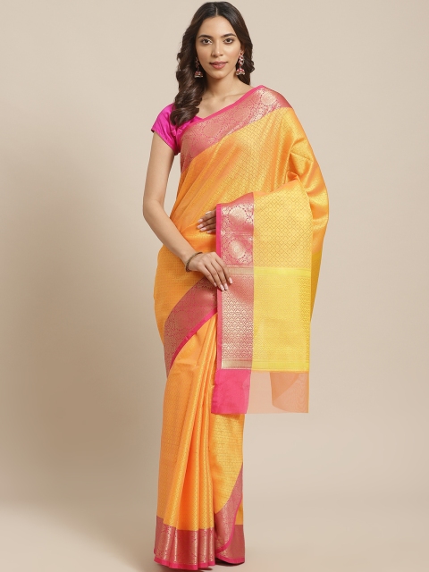 

BANARASI SILK WORKS Mustard Yellow Zari Woven Design Banarasi Saree