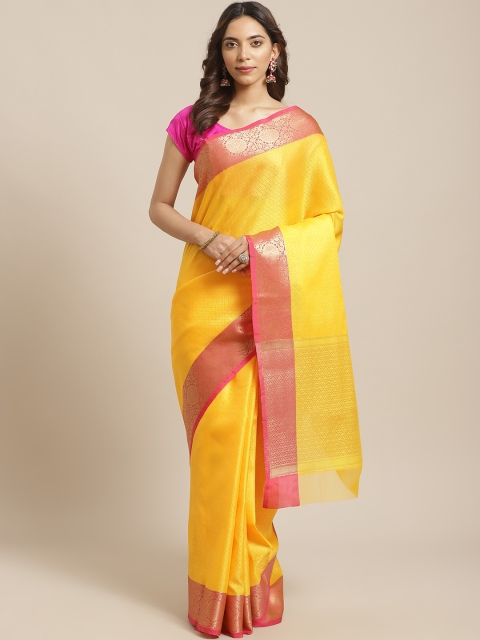 

BANARASI SILK WORKS Yellow & Golden Zari Woven Design Banarasi Saree