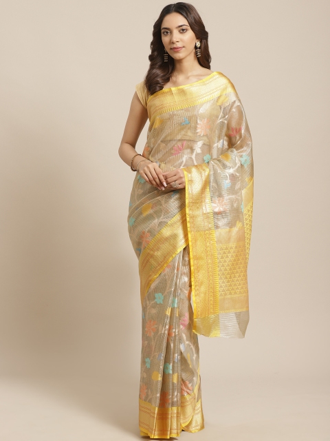 

BANARASI SILK WORKS Golden & Yellow Zari Woven Design Banarasi Saree, Gold