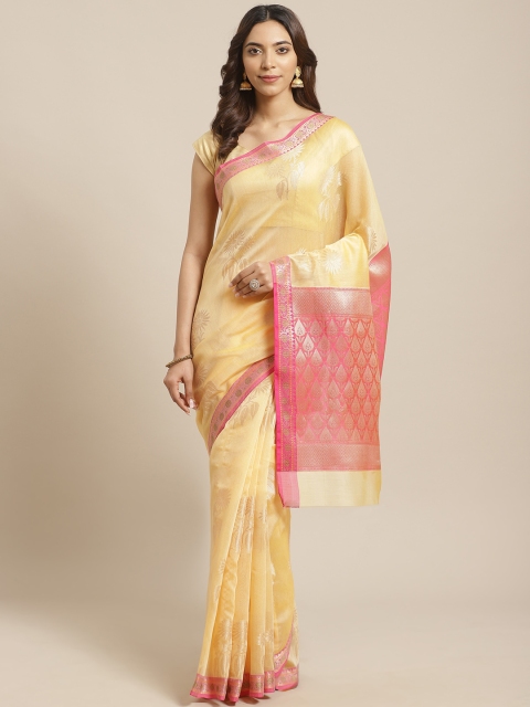 

BANARASI SILK WORKS Cream-Coloured & Golden Zari Woven Design Banarasi Saree