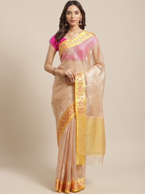

BANARASI SILK WORKS Beige Zari Woven Design Banarasi Saree