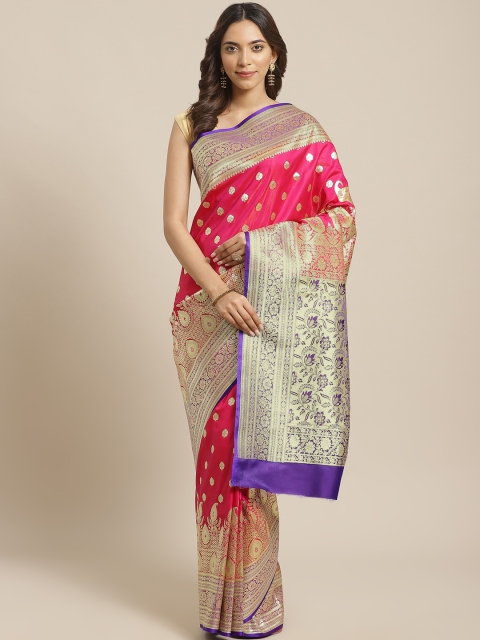 

BANARASI SILK WORKS Red & Golden Zari Woven Design Banarasi Saree
