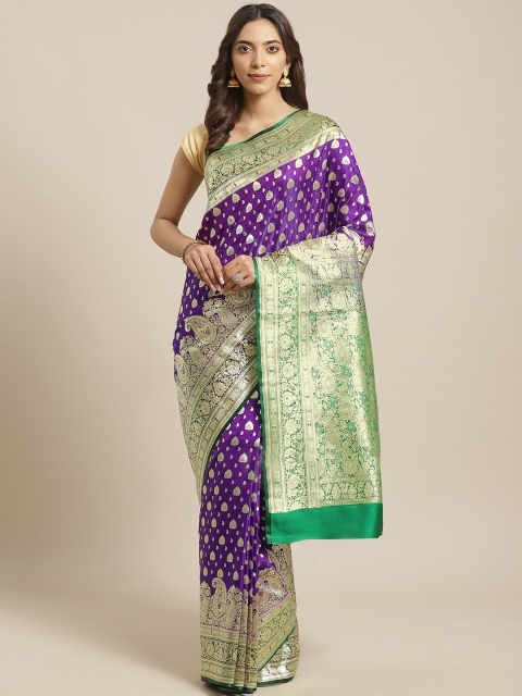 

BANARASI SILK WORKS Purple & Golden Zari Woven Design Banarasi Saree