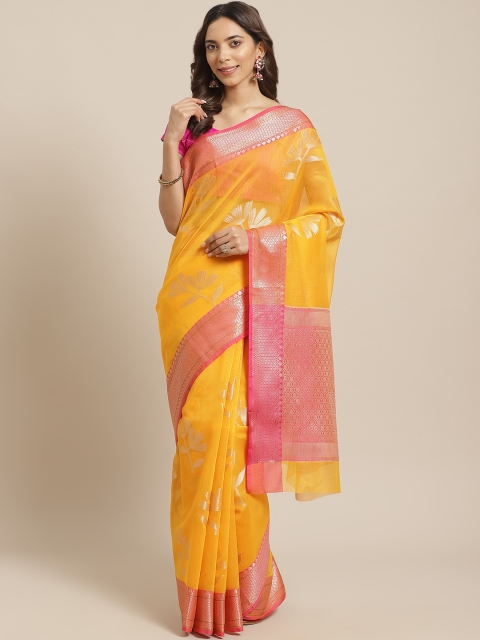 

BANARASI SILK WORKS Mustard Yellow & Golden Woven Design Banarasi Saree