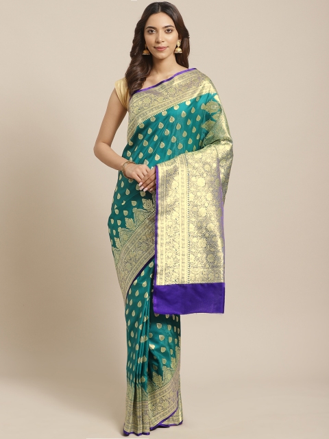 

BANARASI SILK WORKS Green & Gold-Toned Pure Silk Woven Design Banarasi Saree