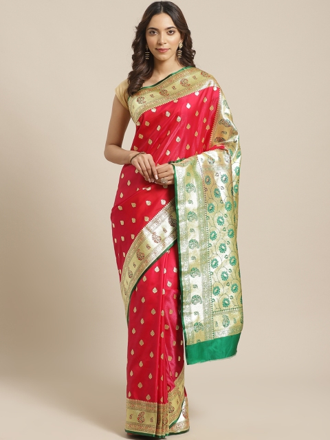 

BANARASI SILK WORKS Magenta & Golden Woven Design Banarasi Saree