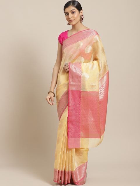 

BANARASI SILK WORKS Yellow & Golden Woven Design Banarasi Saree