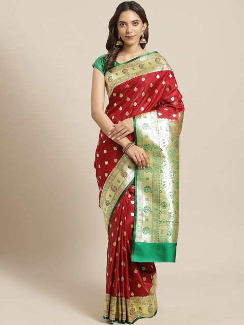 

BANARASI SILK WORKS Red & Golden Pure Silk Woven Design Banarasi Saree