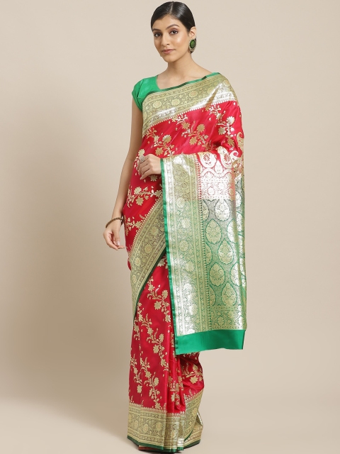 

BANARASI SILK WORKS Red & Golden Silk Woven Design Banarasi Saree