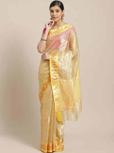 

BANARASI SILK WORKS Golden & Yellow Woven Design Kota Saree, Gold