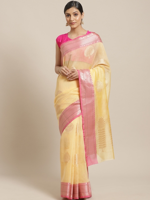 

BANARASI SILK WORKS Yellow & Golden Woven Design Banarasi Saree