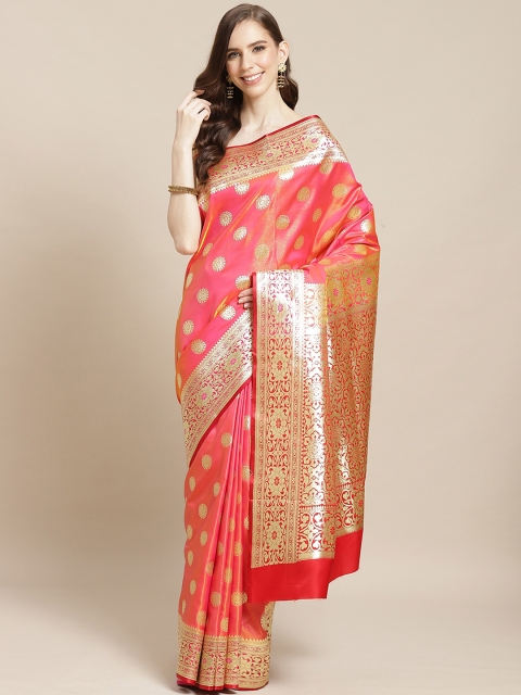 

BANARASI SILK WORKS Peach-Coloured & Golden Pure Silk Zari Woven Design Banarasi Saree