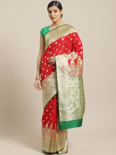 

BANARASI SILK WORKS Red & Golden Silk Woven Design Banarasi Saree