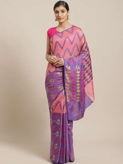 

BANARASI SILK WORKS Pink & Blue Ikat Design Banarasi Saree
