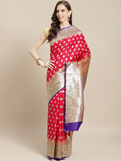 

BANARASI SILK WORKS Pink & Golden Pure Silk Zari Woven Design Banarasi Saree