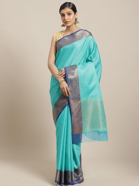 

BANARASI SILK WORKS Sea Green & Golden Ethnic Zari Woven Design Banarasi Saree, Blue