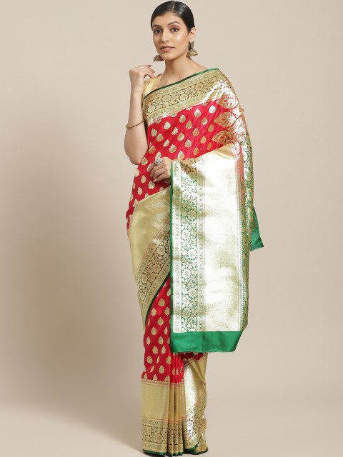 

BANARASI SILK WORKS Magenta & Golden Silk Woven Design Banarasi Saree