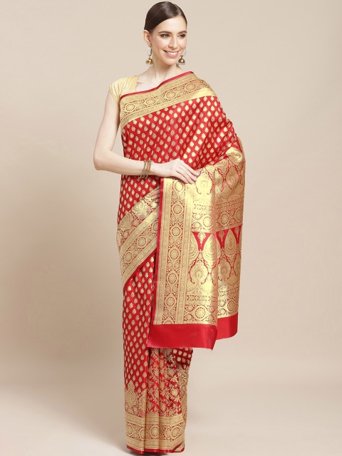

BANARASI SILK WORKS Red & Golden Pure Silk Woven Design Banarasi Saree