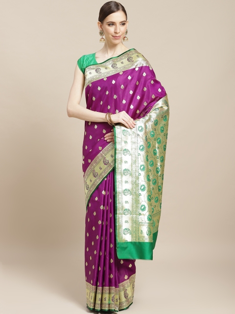 

BANARASI SILK WORKS Purple & Golden Silk Woven Design Banarasi Saree